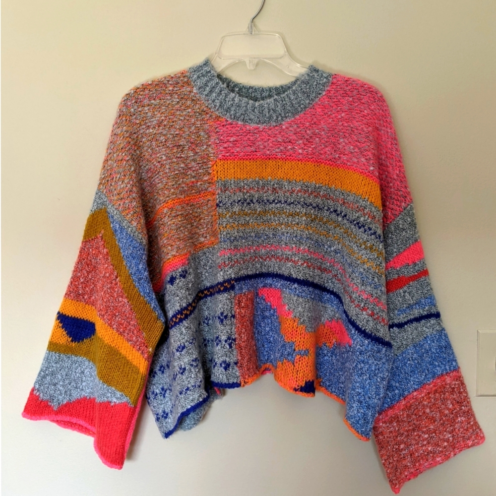 New Sincerely Jules Multicolor Patchwork Sweater - image 1